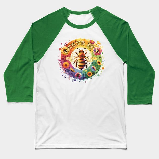 Earth Day Bee and Flowers Baseball T-Shirt by Heartsake